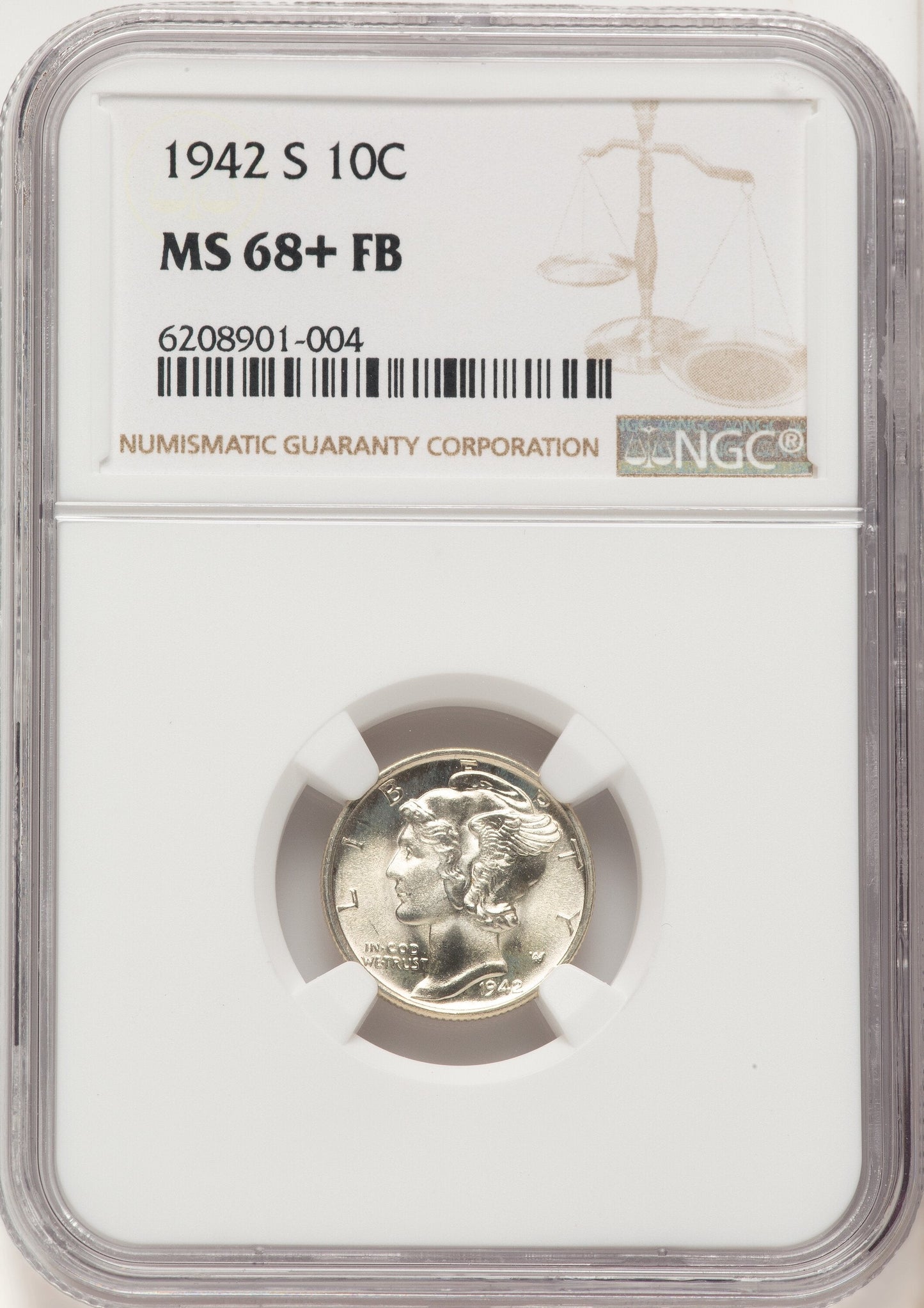 1942-S 10C FB Mercury Dime NGC MS68+