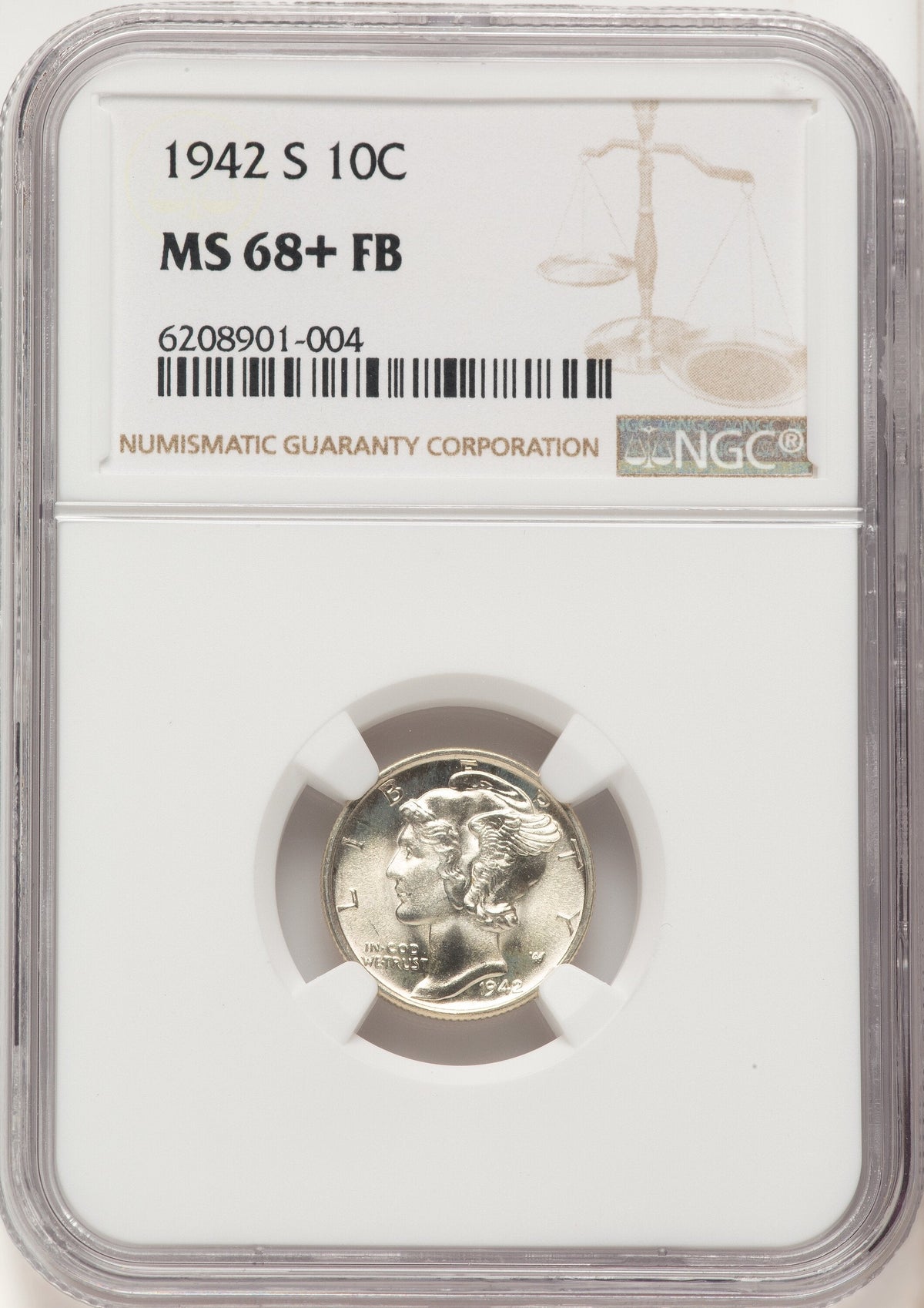 1942-S 10C FB Mercury Dime NGC MS68+