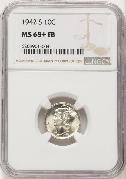 1942-S 10C FB Mercury Dime NGC MS68+