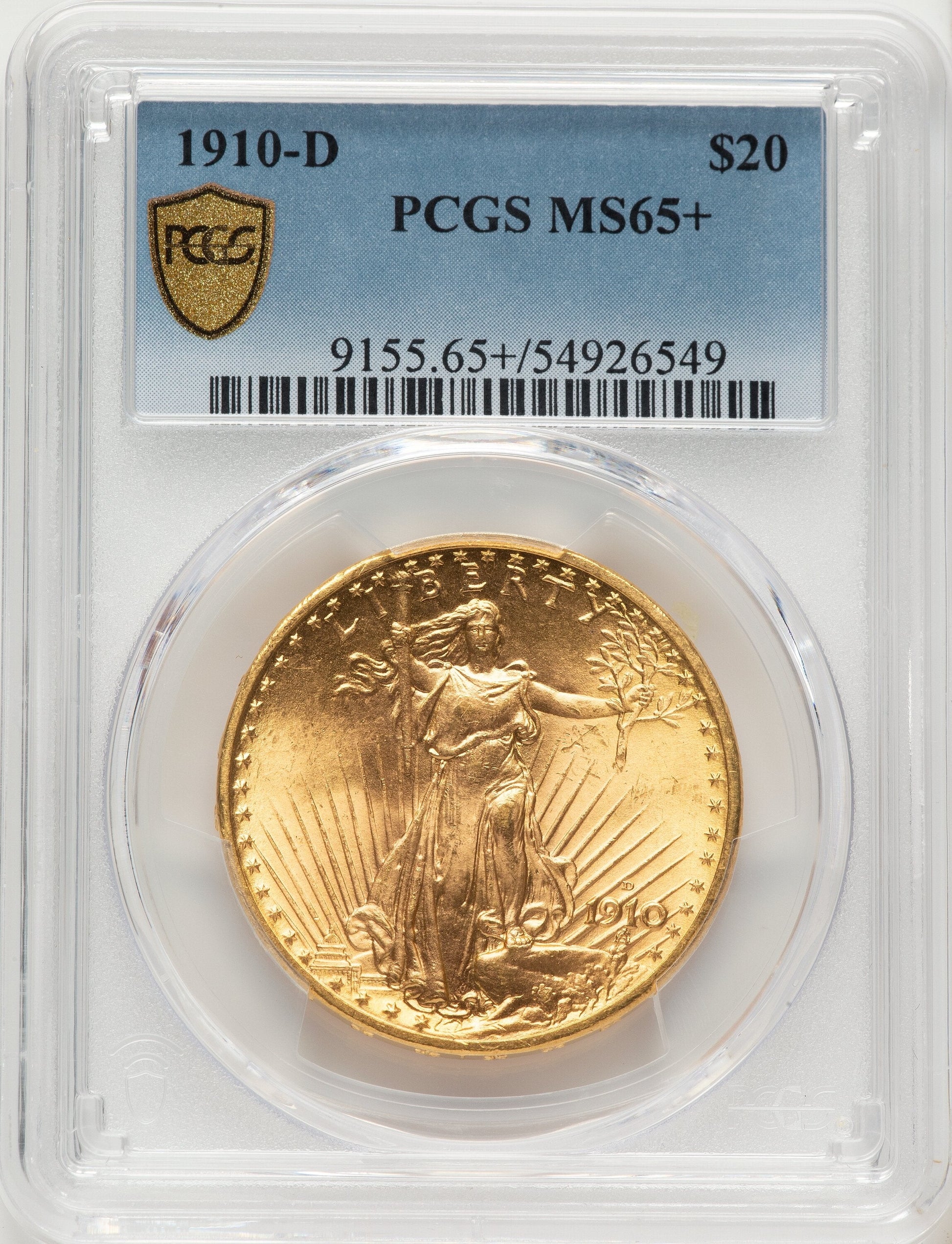 1910-D $20 Saint-Gaudens Double Eagle PCGS MS65+