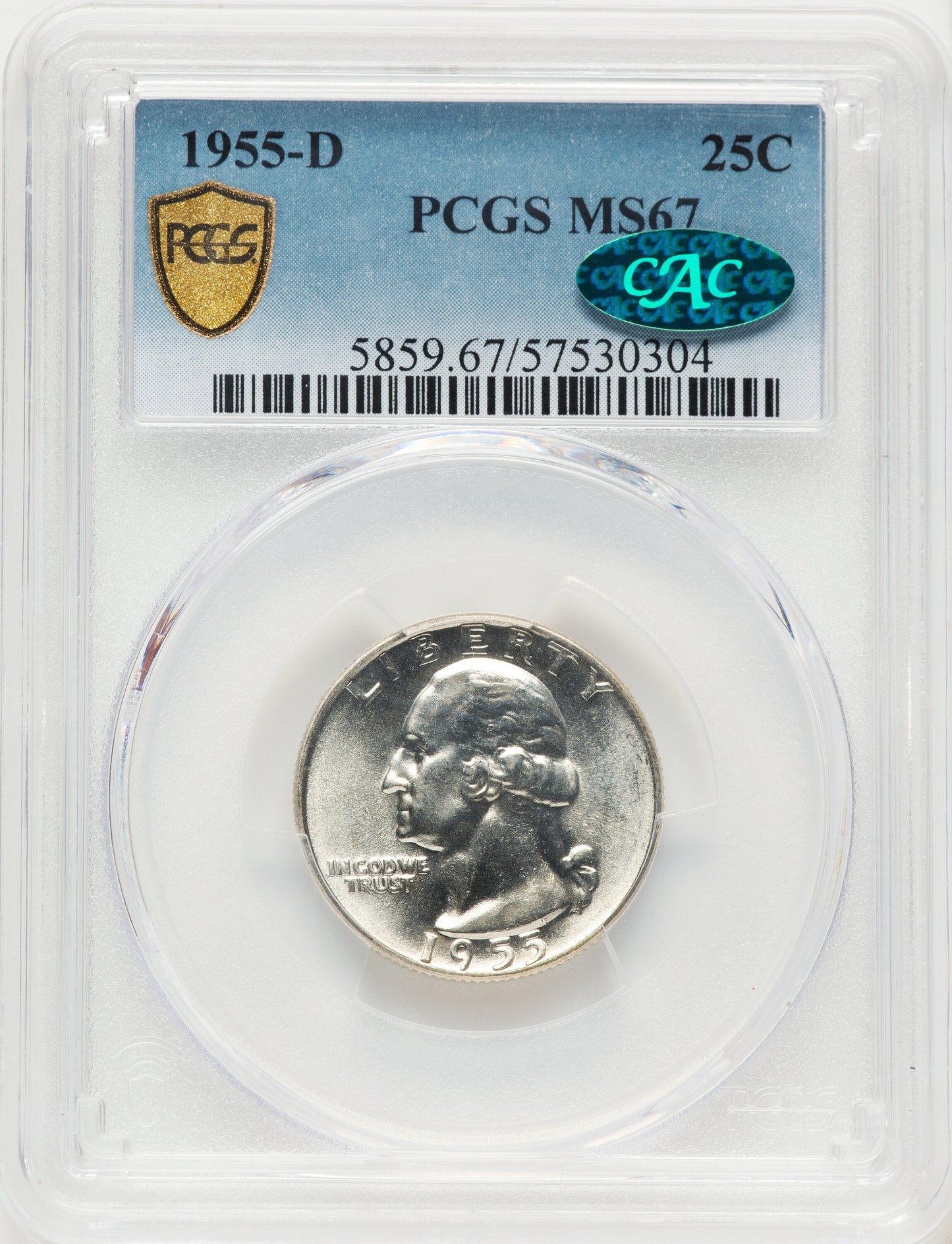 1955-D 25C CAC Washington Quarter PCGS MS67