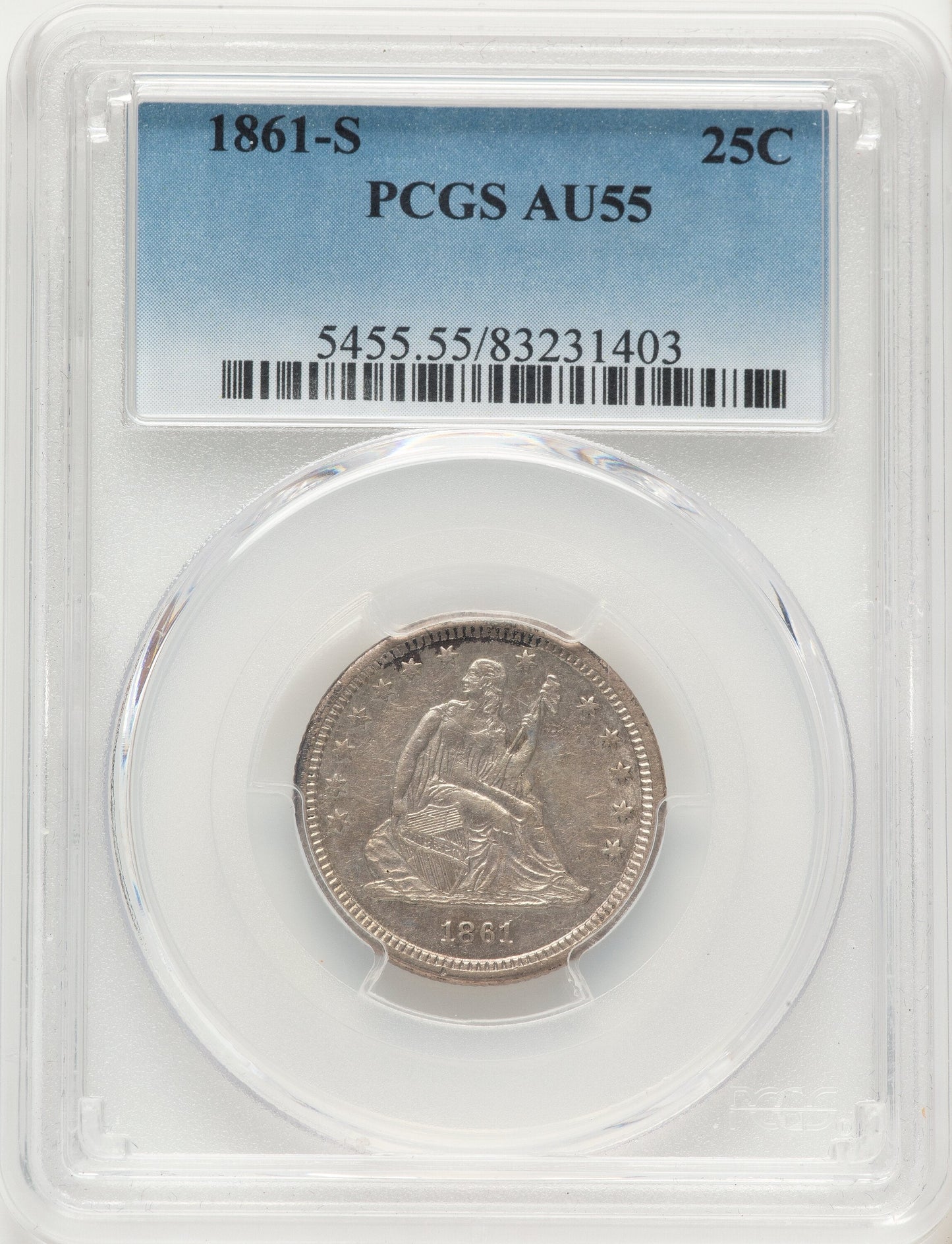 1861-S 25C Seated Quarter PCGS AU55