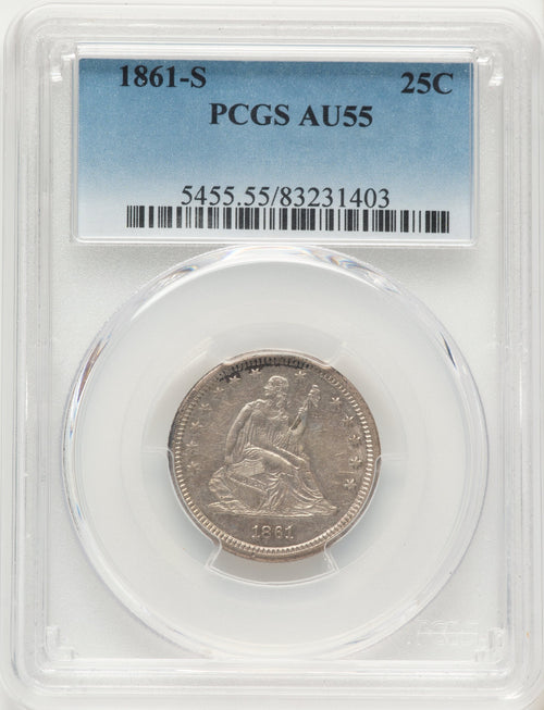 1861-S 25C Seated Quarter PCGS AU55