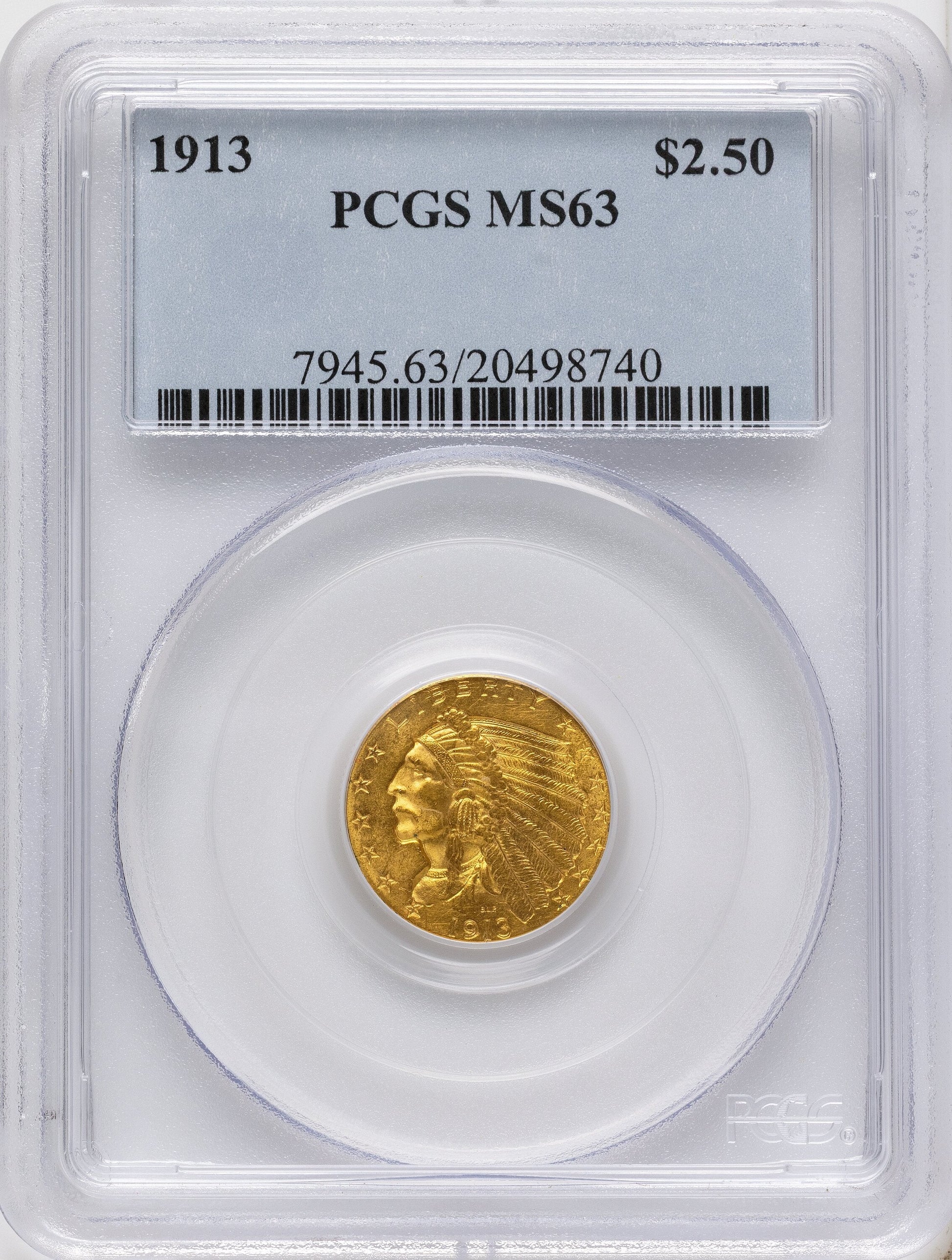 1913 $2.50 Indian Quarter Eagle PCGS MS63