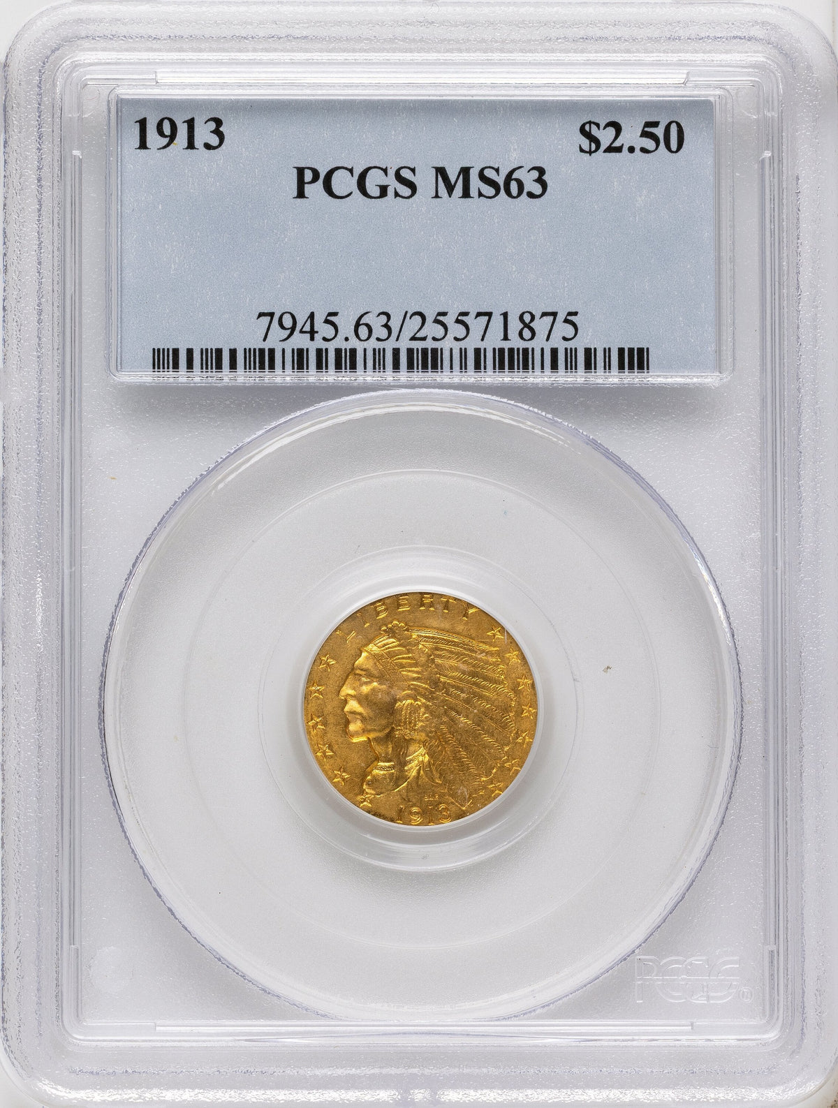 1913 $2.50 Indian Quarter Eagle PCGS MS63