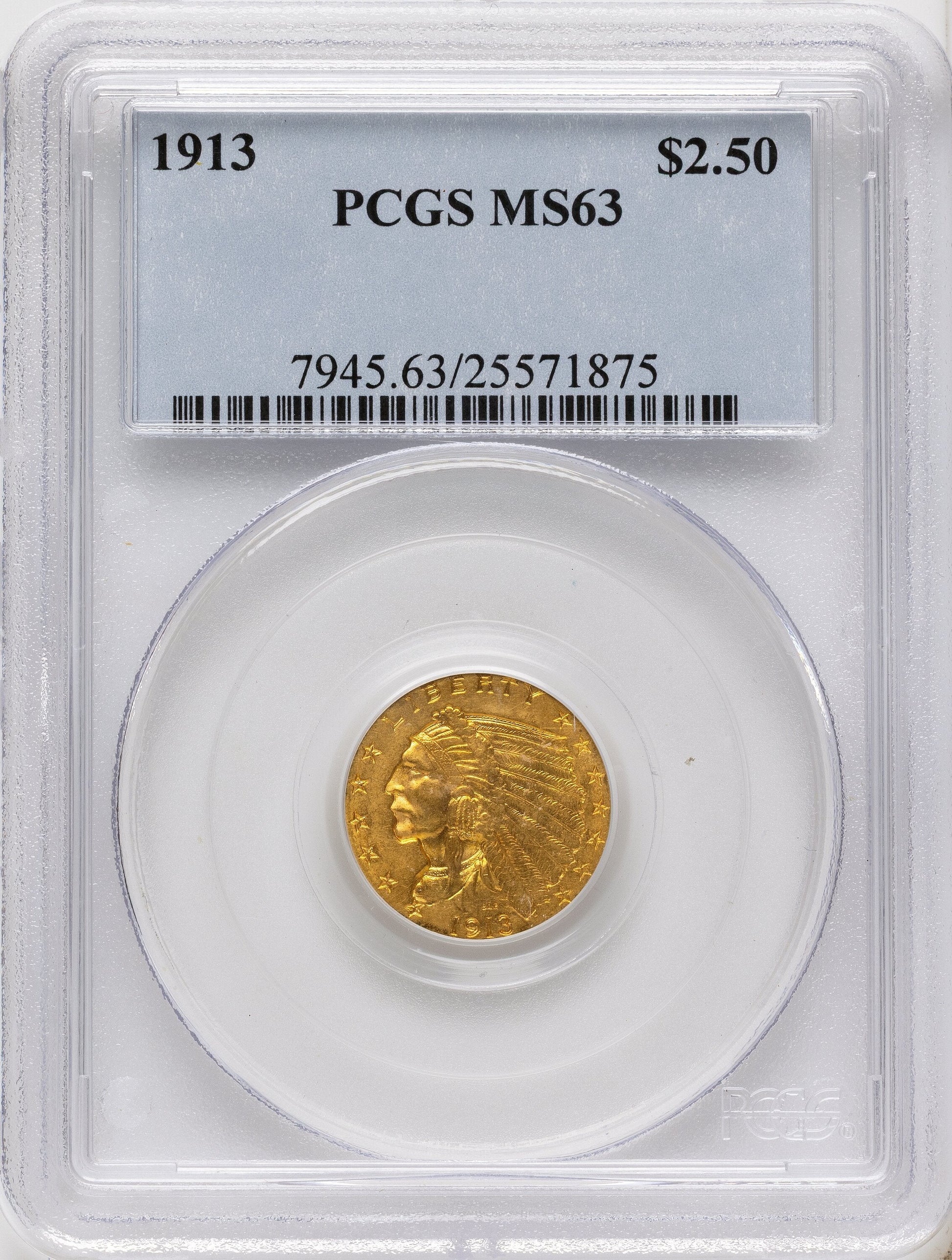 1913 $2.50 Indian Quarter Eagle PCGS MS63
