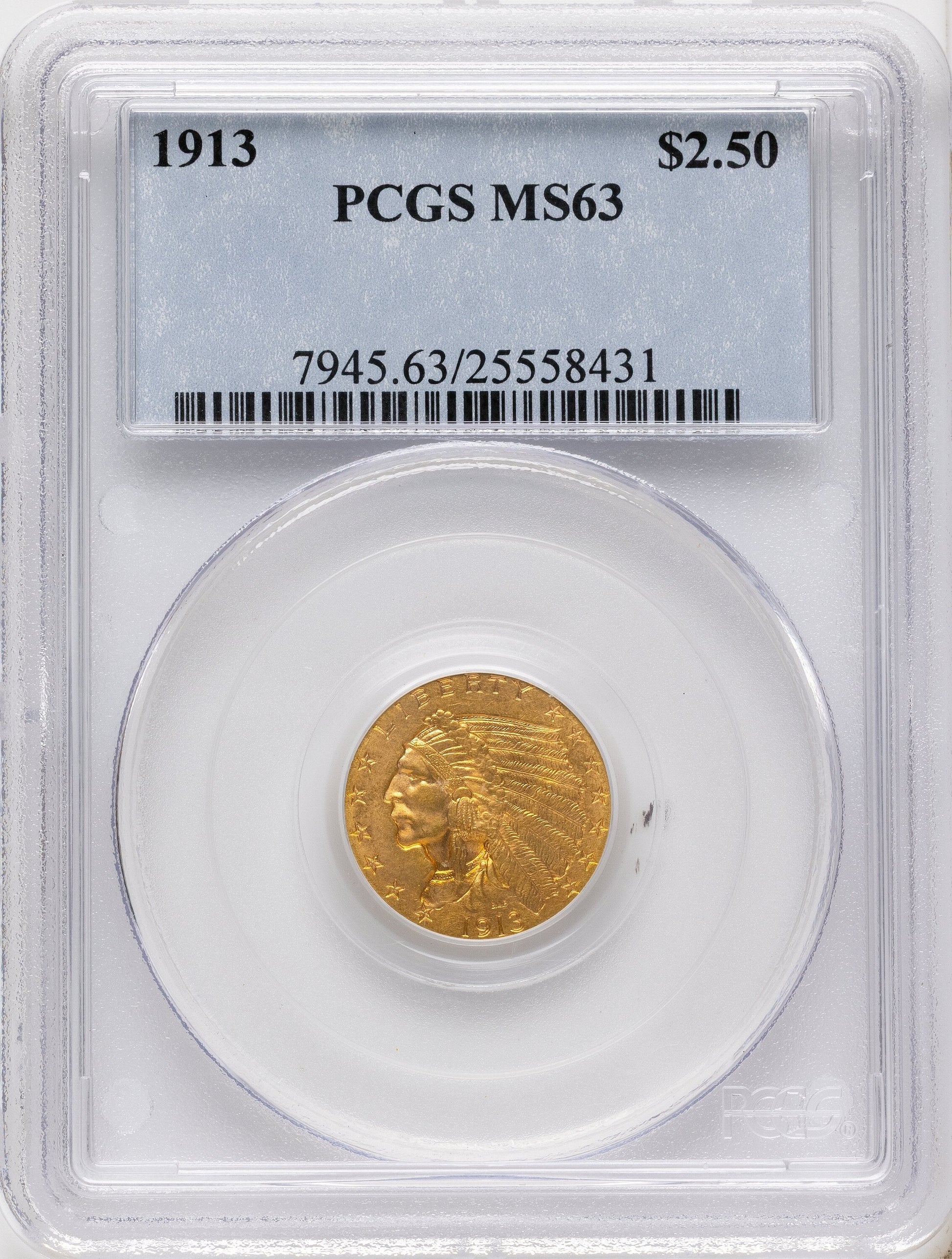 1913 $2.50 Indian Quarter Eagle PCGS MS63