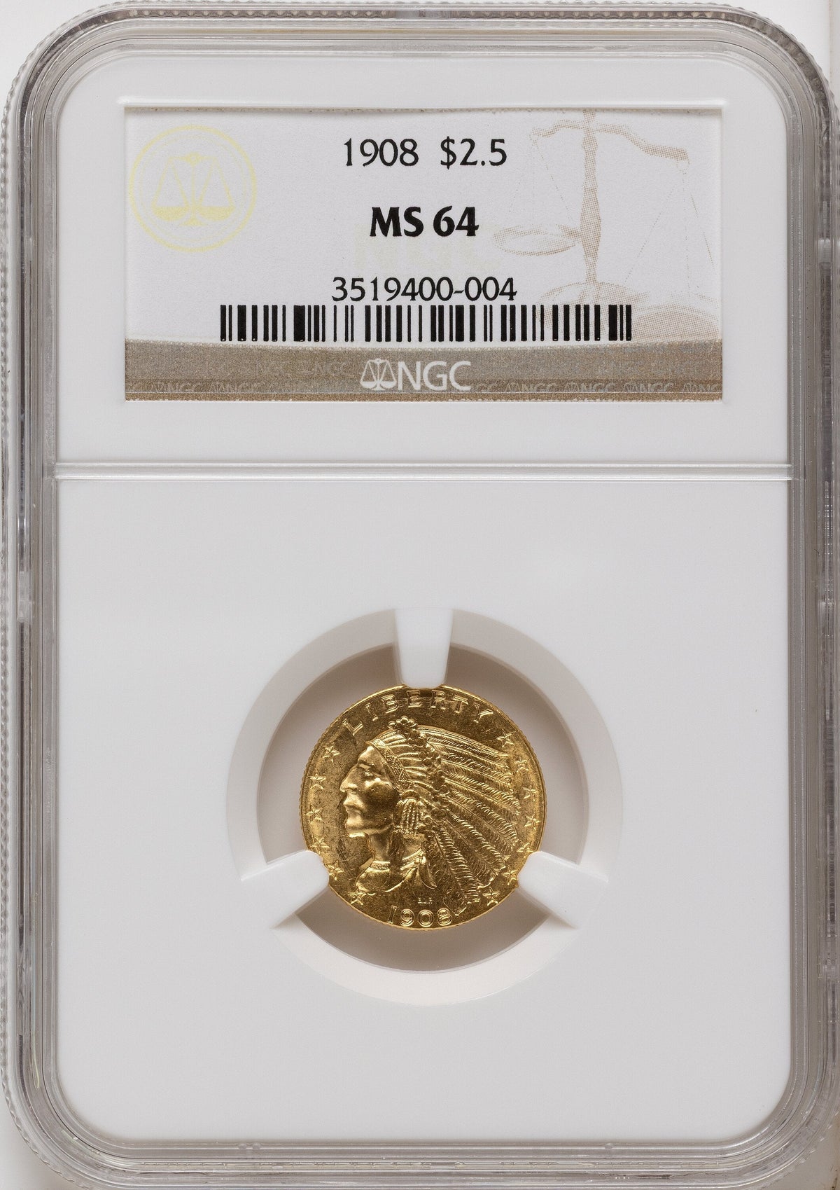 1908 $2.50 Indian Quarter Eagle NGC MS64