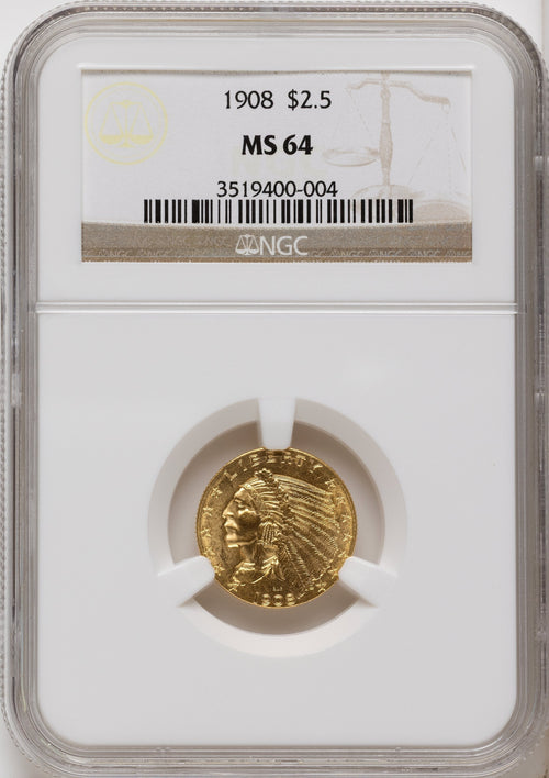 1908 $2.50 Indian Quarter Eagle NGC MS64