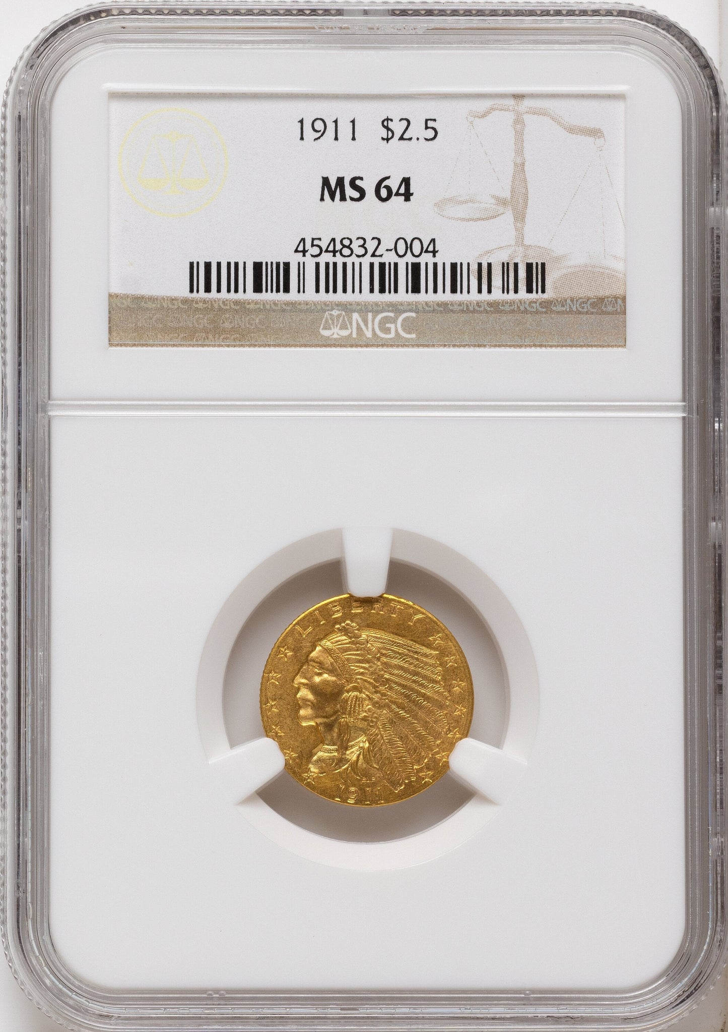 1911 $2.50 Indian Quarter Eagle NGC MS64