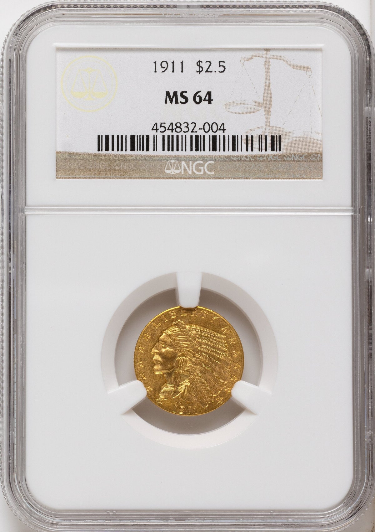 1911 $2.50 Indian Quarter Eagle NGC MS64