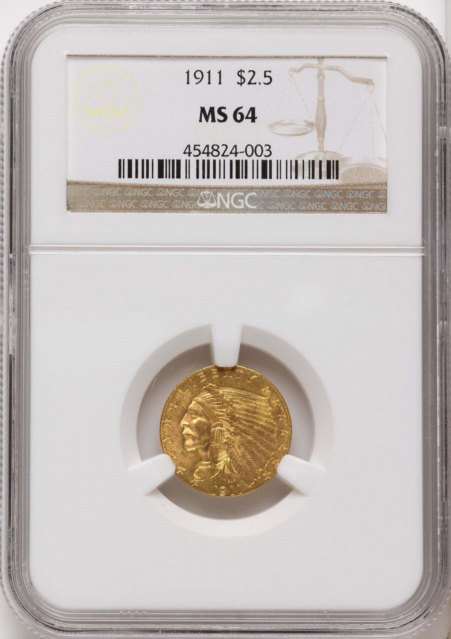 1911 $2.50 Indian Quarter Eagle NGC MS64