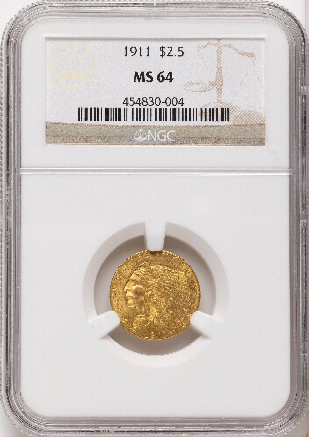 1911 $2.50 Indian Quarter Eagle NGC MS64