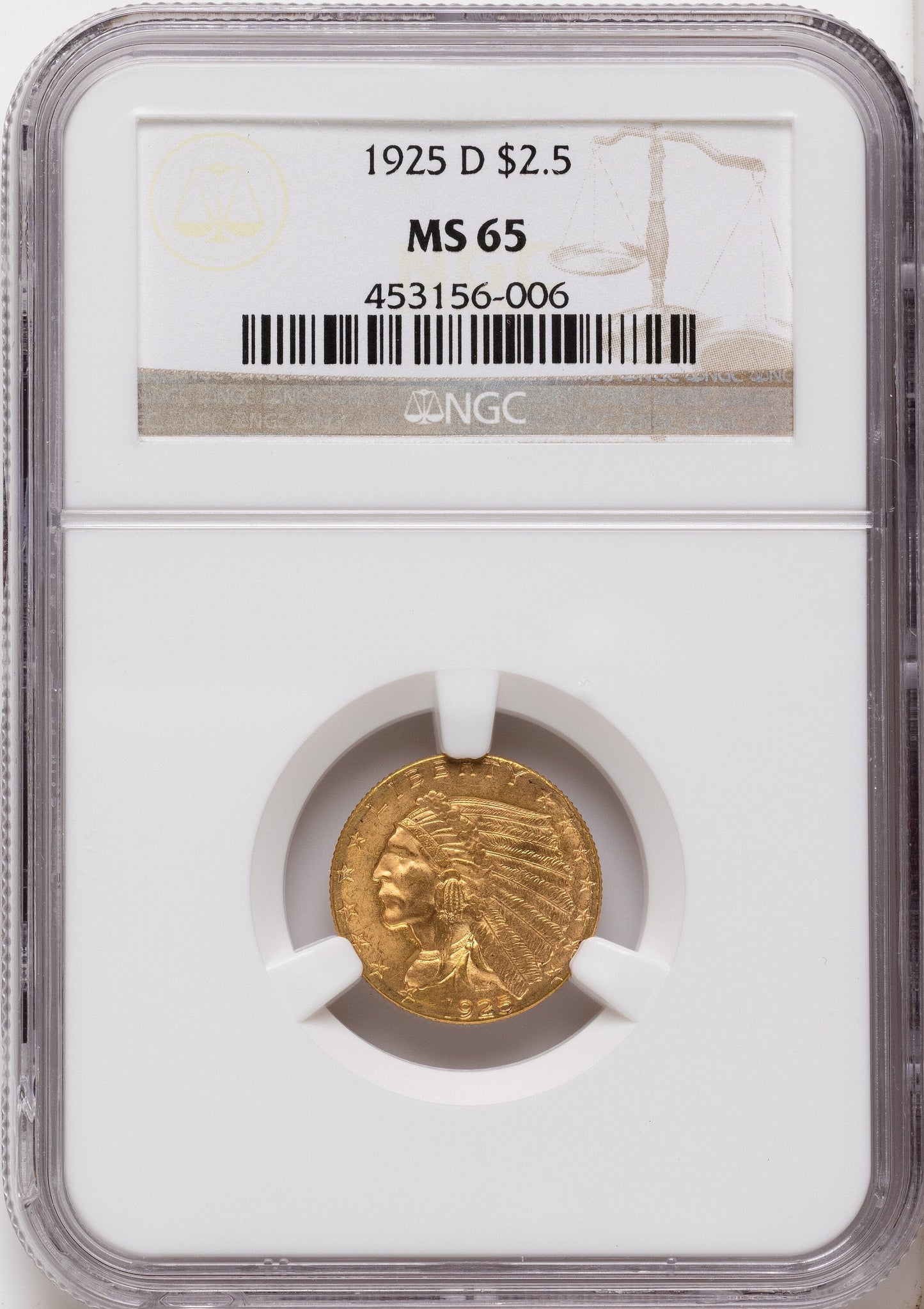 1925-D $2.50 Indian Quarter Eagle NGC MS65