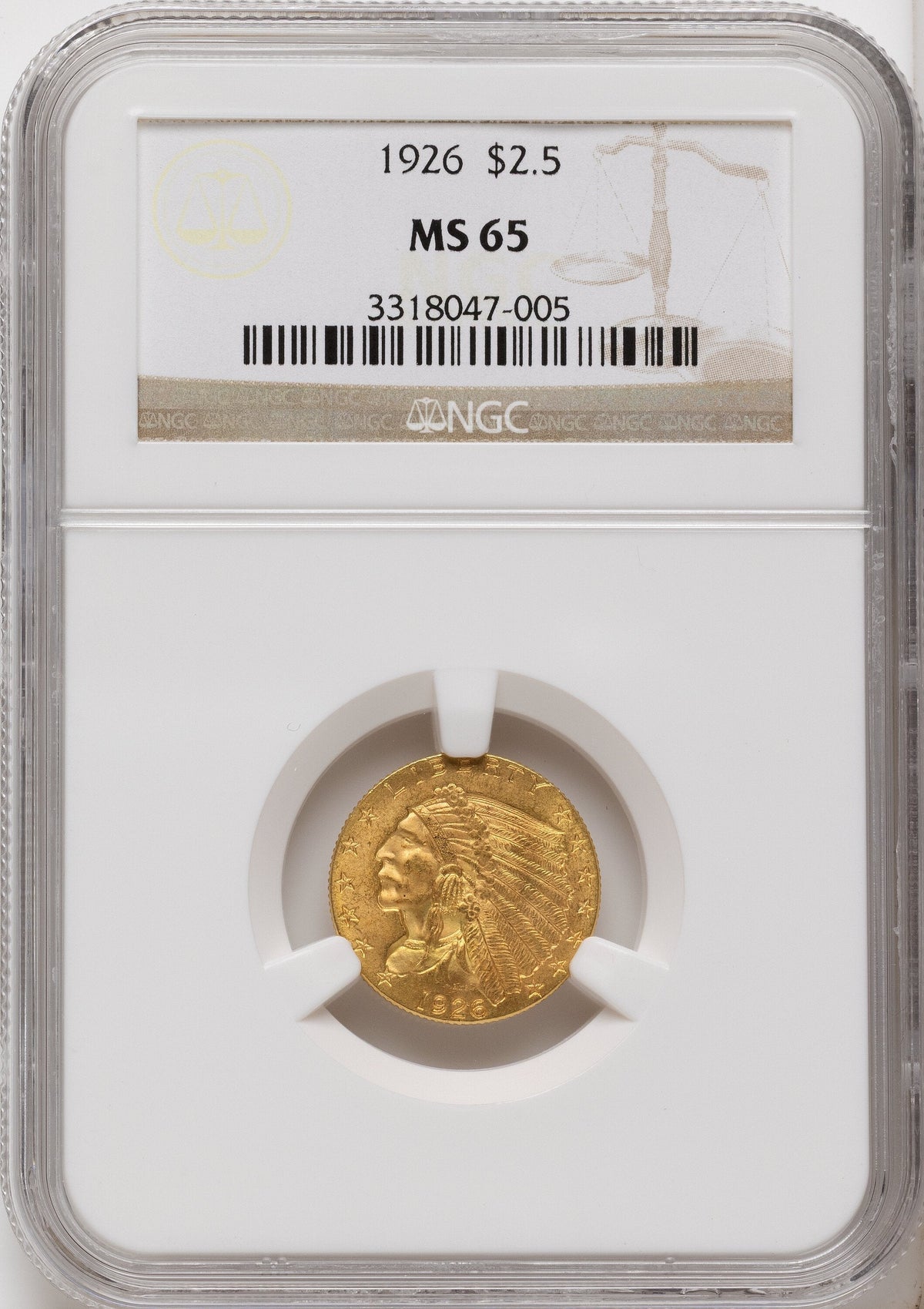 1926 $2.50 Indian Quarter Eagle NGC MS65