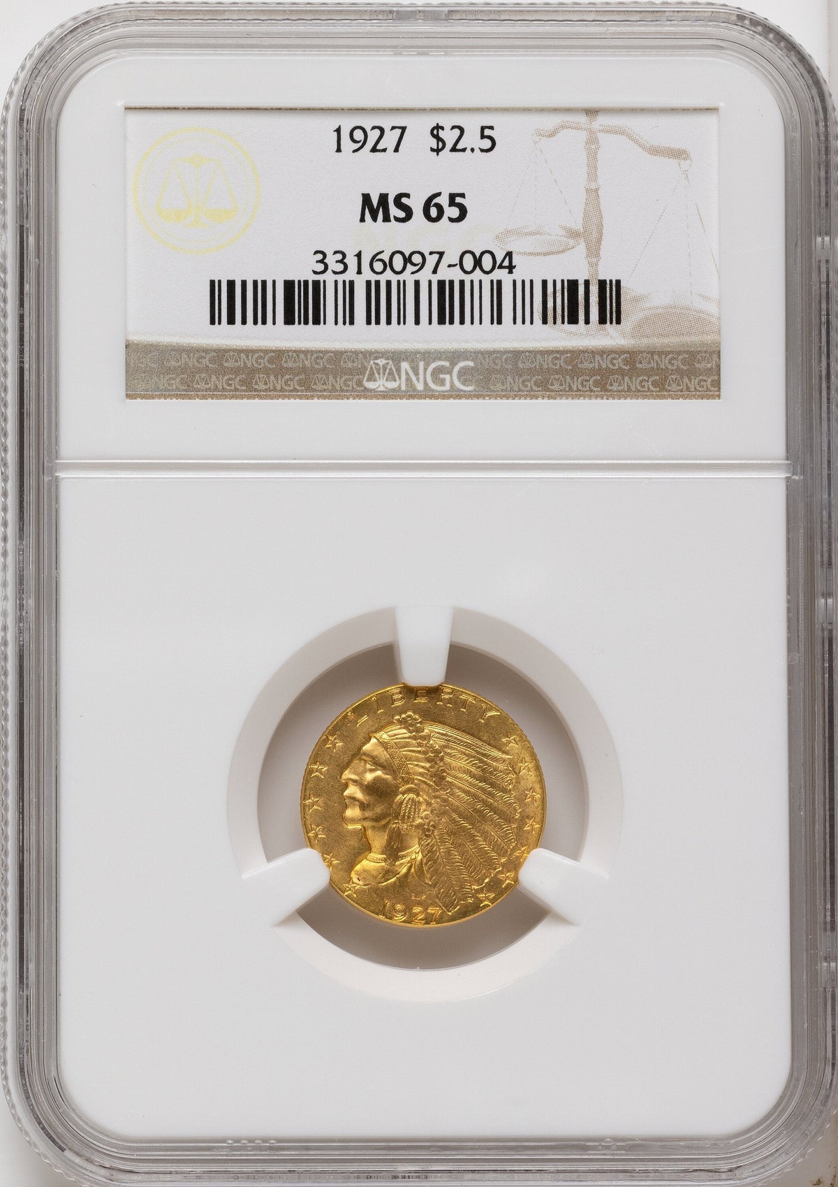 1927 $2.50 Indian Quarter Eagle NGC MS65