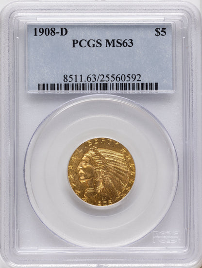1908-D $5 Indian Half Eagle PCGS MS63