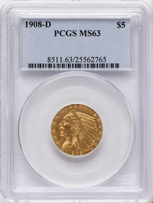 1908-D $5 Indian Half Eagle PCGS MS63