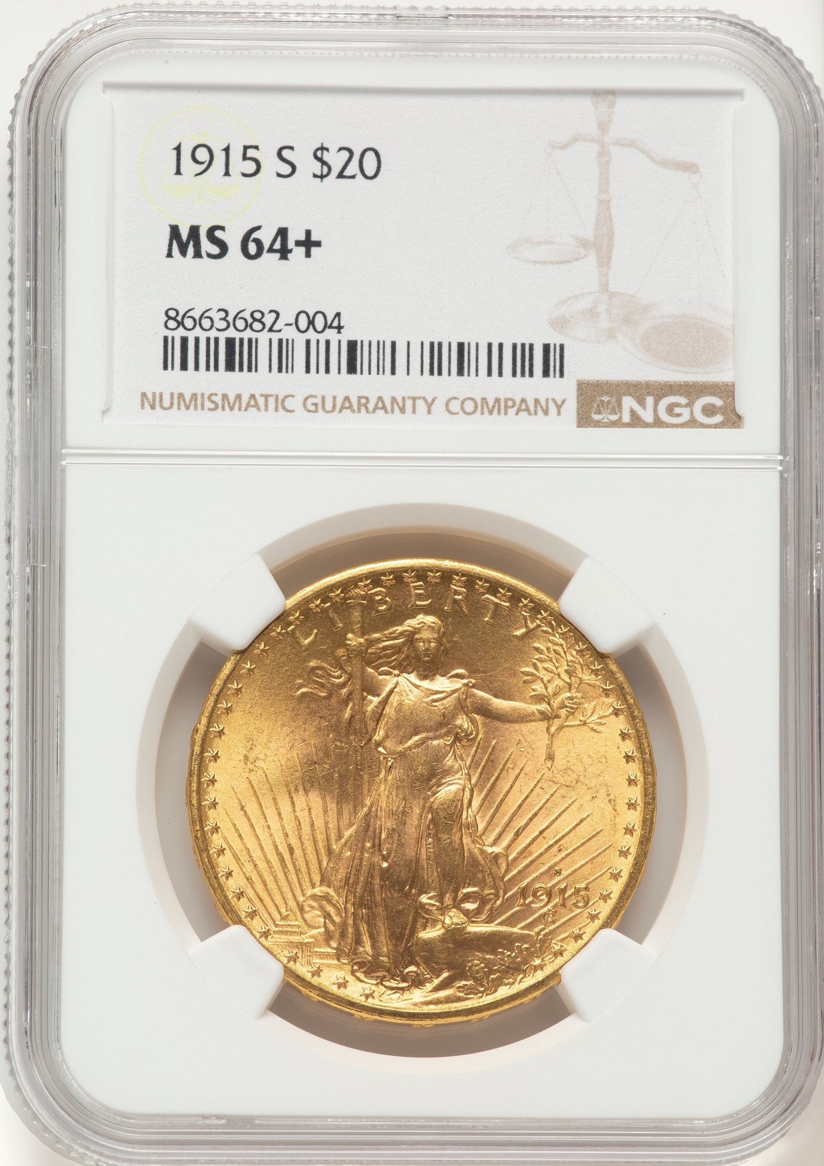 1915-S $20 Saint-Gaudens Double Eagle NGC MS64+