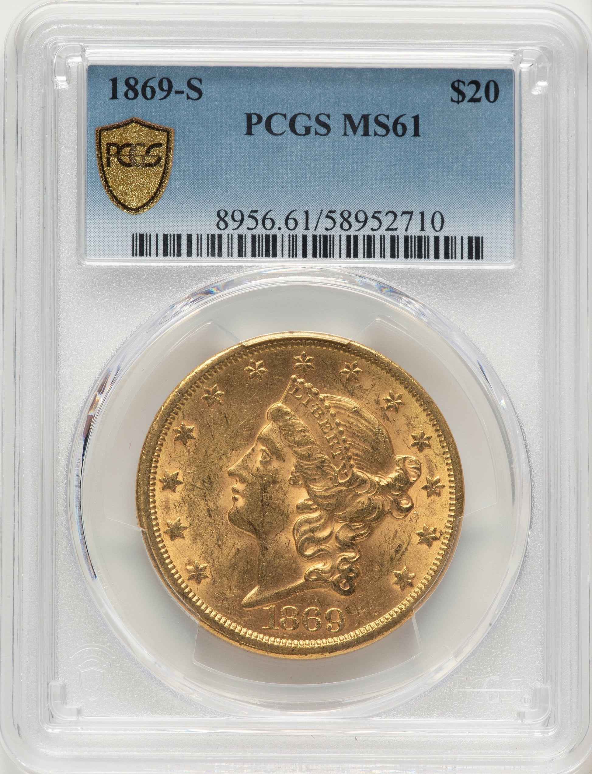 1869-S $20 Liberty Double Eagle PCGS MS61