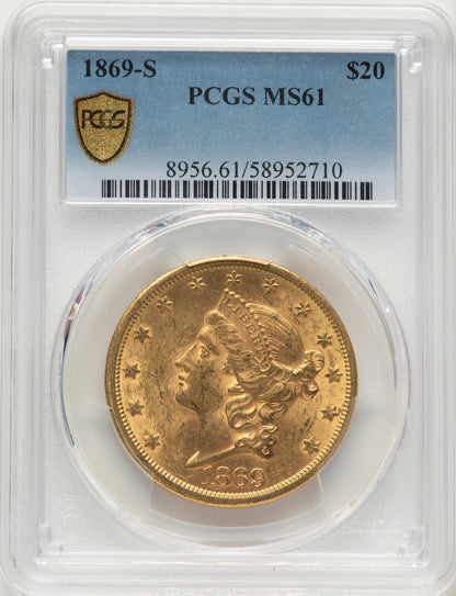 1869-S $20 Liberty Double Eagle PCGS MS61