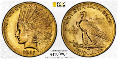 1911 Indian Head Gold Eagle $10 PCGS AU58+ CAC