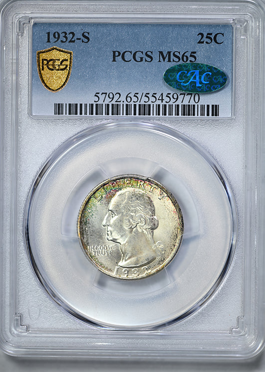 1932-S Washington Quarter 25C PCGS MS65 CAC - TONED!