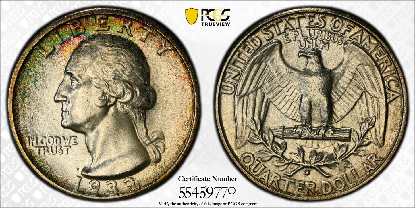 1932-S Washington Quarter 25C PCGS MS65 CAC - TONED!
