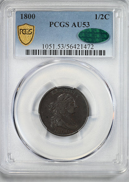 1800 Draped Bust Half Cent 1/2C PCGS AU53 CAC