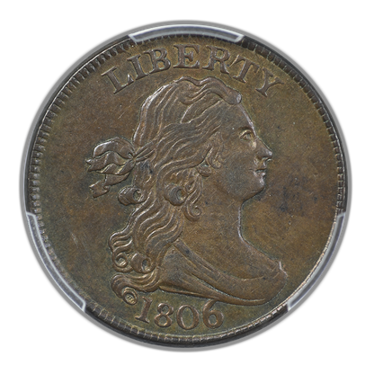 1806 Draped Bust Half Cent 1/2C PCGS AU58 - Large 6, Stems
