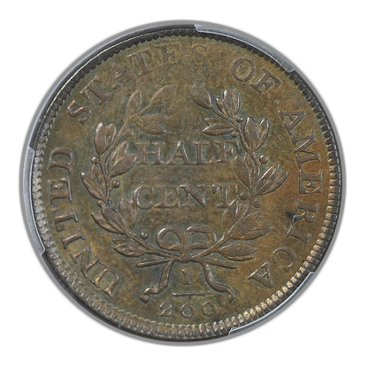 1806 Draped Bust Half Cent 1/2C PCGS AU58 - Large 6, Stems