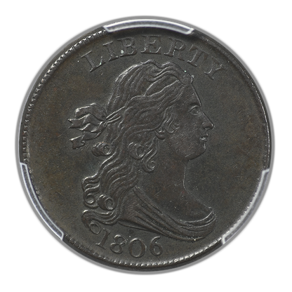1806 Draped Bust Half Cent 1/2C PCGS AU50 - Small 6, No Stems