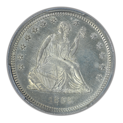 1866 Liberty Seated Quarter 25C PCGS MS63 - Motto