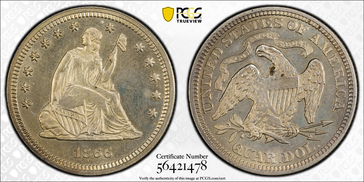 1866 Liberty Seated Quarter 25C PCGS MS63 - Motto
