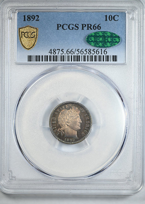 1892 Proof Barber Dime 10C PCGS PR66 CAC - TONED!