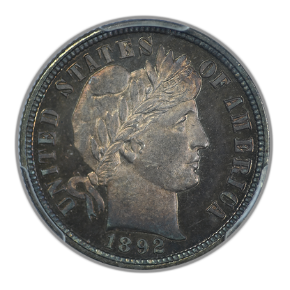 1892 Proof Barber Dime 10C PCGS PR66 CAC - TONED!