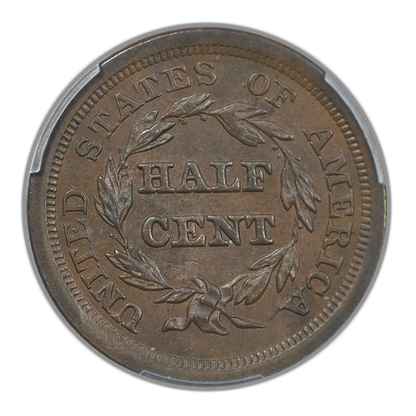 1851 Braided Hair Half Cent 1/2C PCGS MS61BN CAC