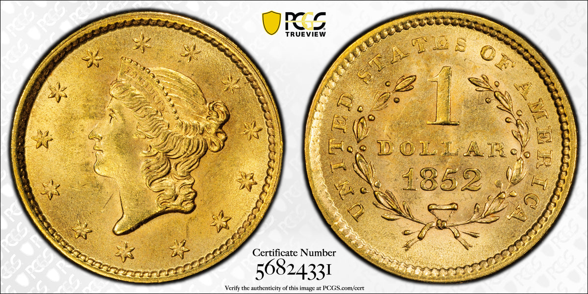 1852 Type 1 Liberty Head Gold Dollar G$1 PCGS MS65