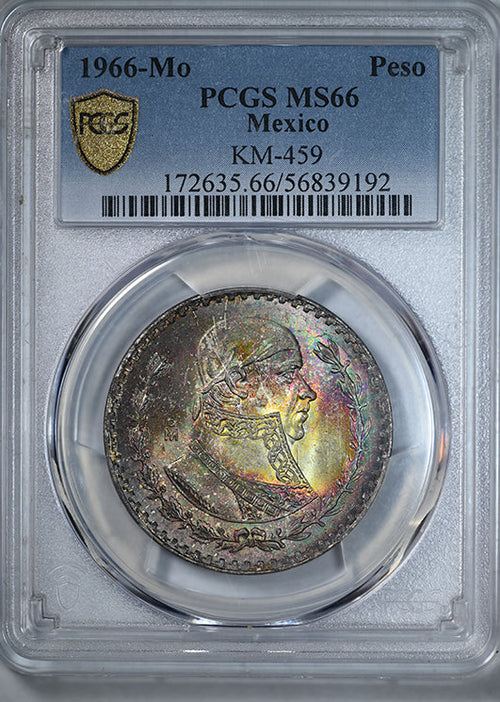 1966-Mo Mexico Peso PCGS MS66 KM-459 - DUAL SIDED TONED!