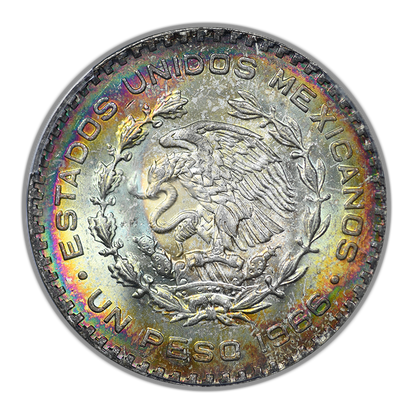 1966-Mo Mexico Peso PCGS MS66 KM-459 - DUAL SIDED TONED!