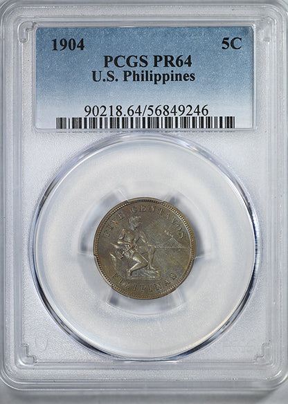 1904 Proof U.S. Philippines 5C Centavos PCGS PR64 - TONED!