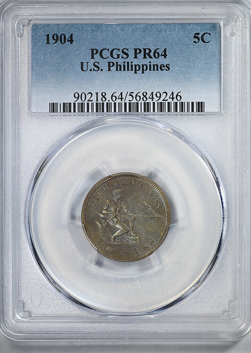 1904 Proof U.S. Philippines 5C Centavos PCGS PR64 - TONED!