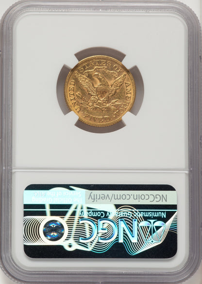 1873 $5 Closed 3 Liberty Half Eagle NGC AU55