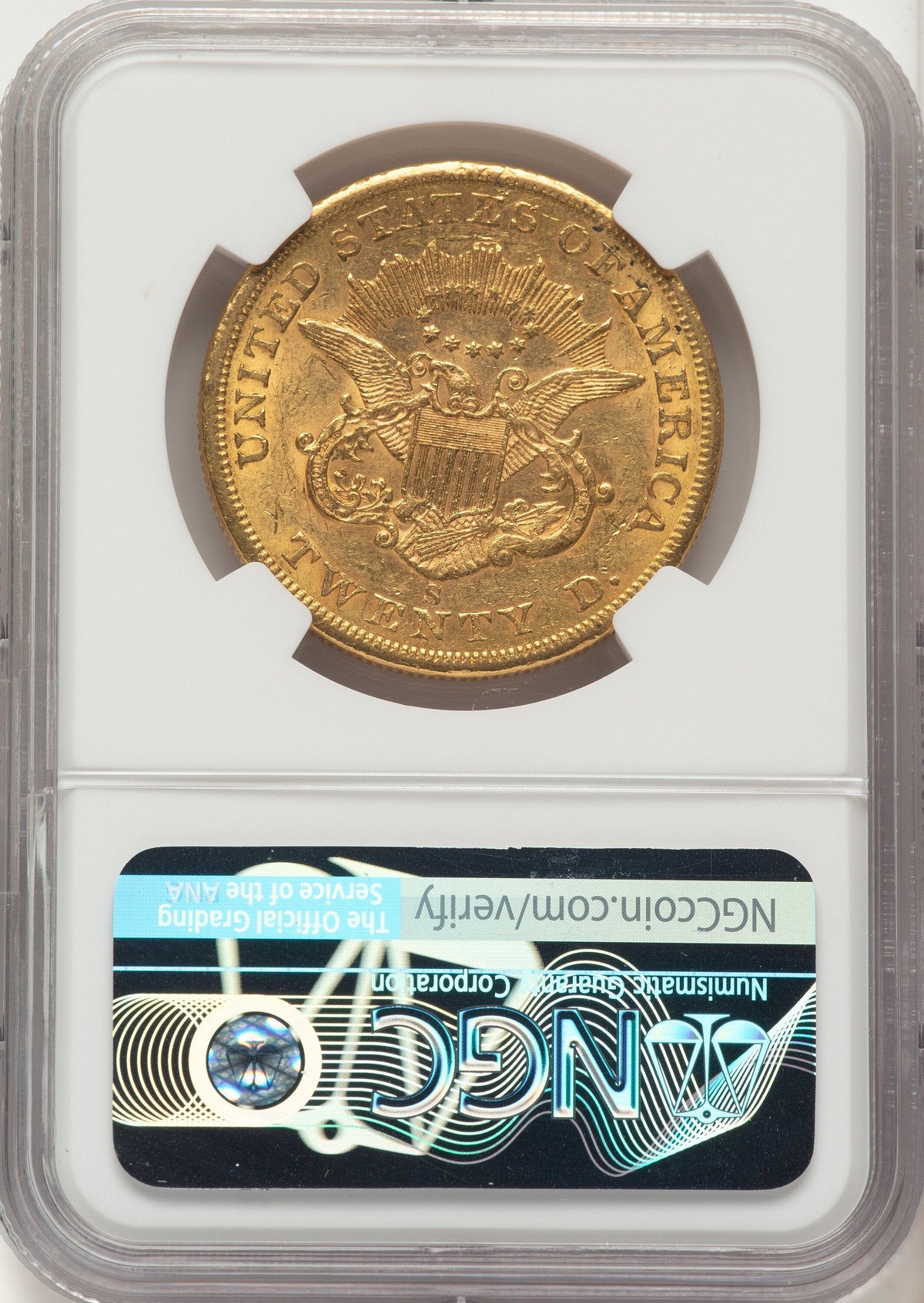 1858-S $20 Liberty Double Eagle NGC AU55