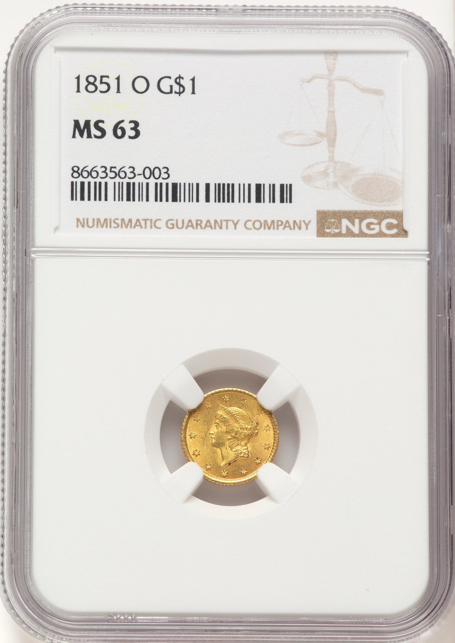 1851-O G$1 Gold Dollar NGC MS63