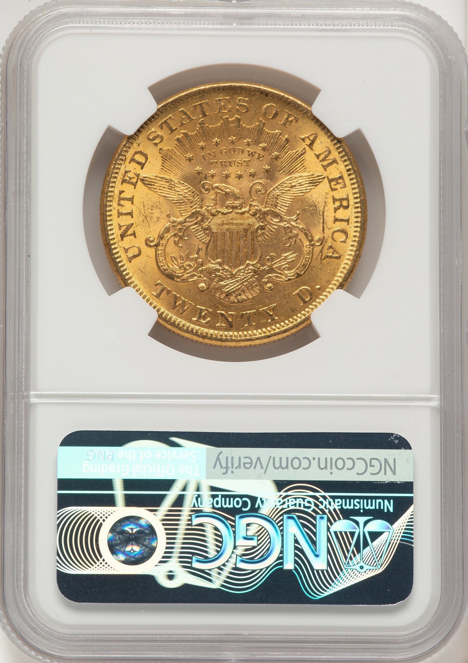 1873 $20 OPEN 3 Liberty Double Eagle NGC MS61