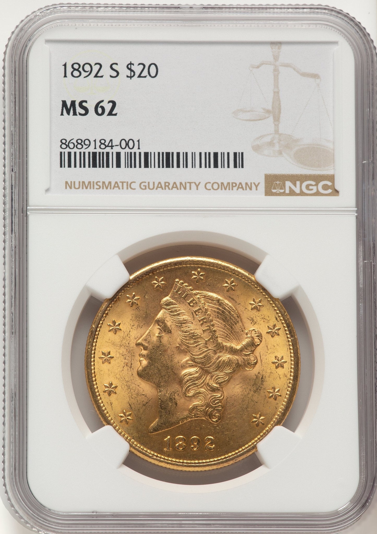 1892-S $20 Liberty Double Eagle NGC MS62