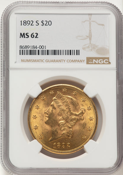 1892-S $20 Liberty Double Eagle NGC MS62