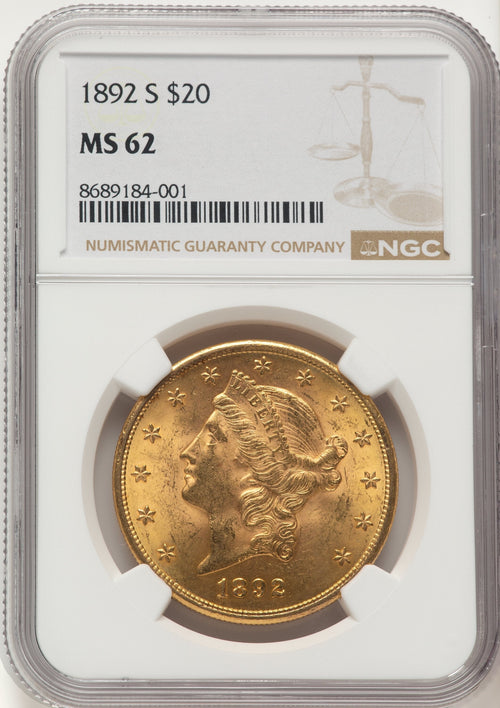 1892-S $20 Liberty Double Eagle NGC MS62