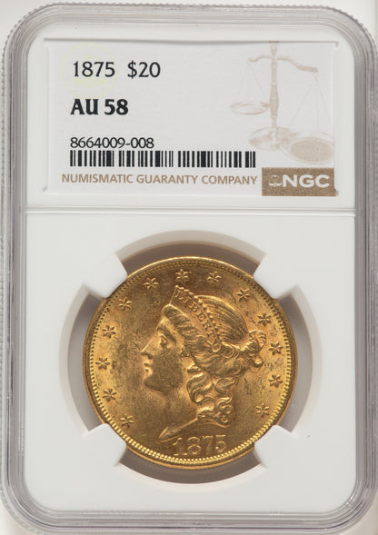 1875 $20 Liberty Double Eagle NGC AU58